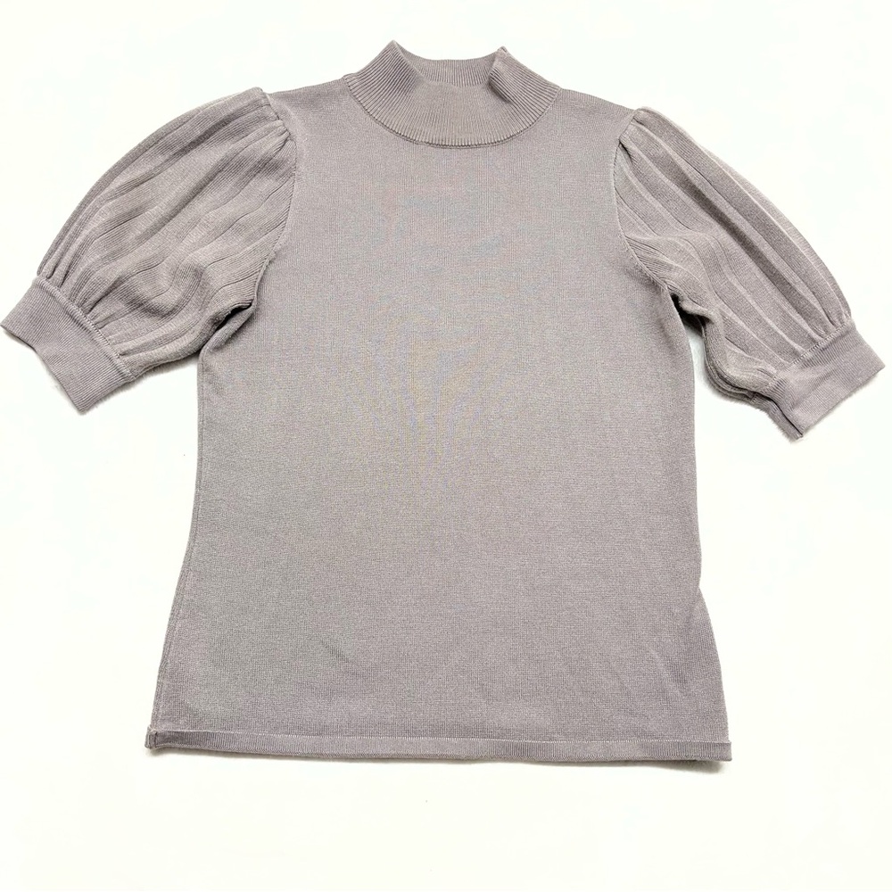 Tahari Size XS Ribbed Short Puff Sleeve Mock Turtle Neck Sweater Tailored